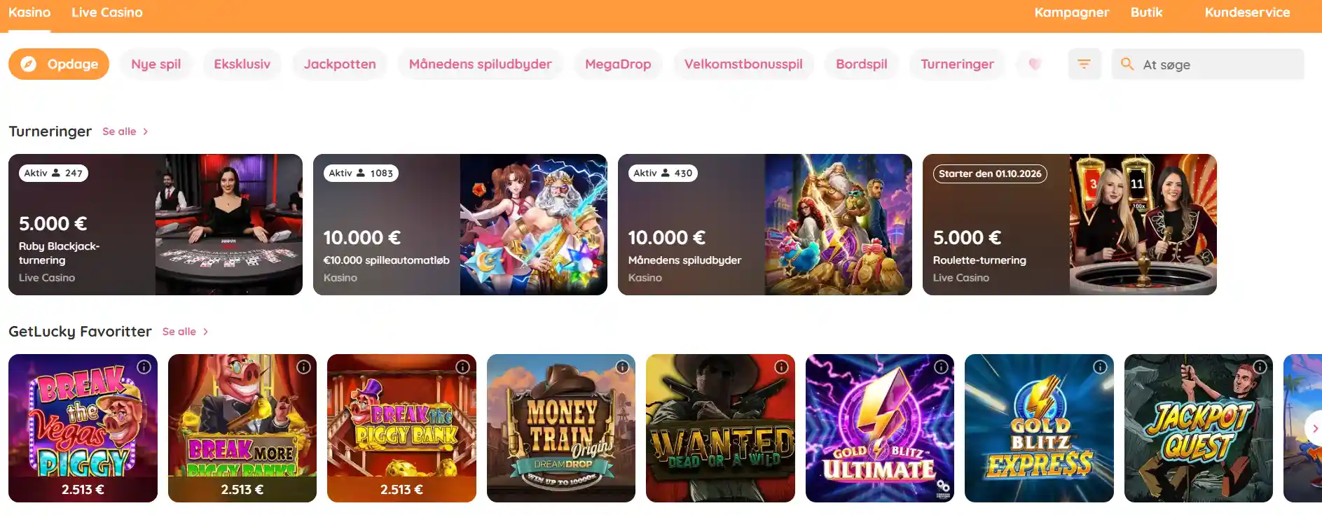 GetLucky dansk casino spiloversigt med spiloversigt