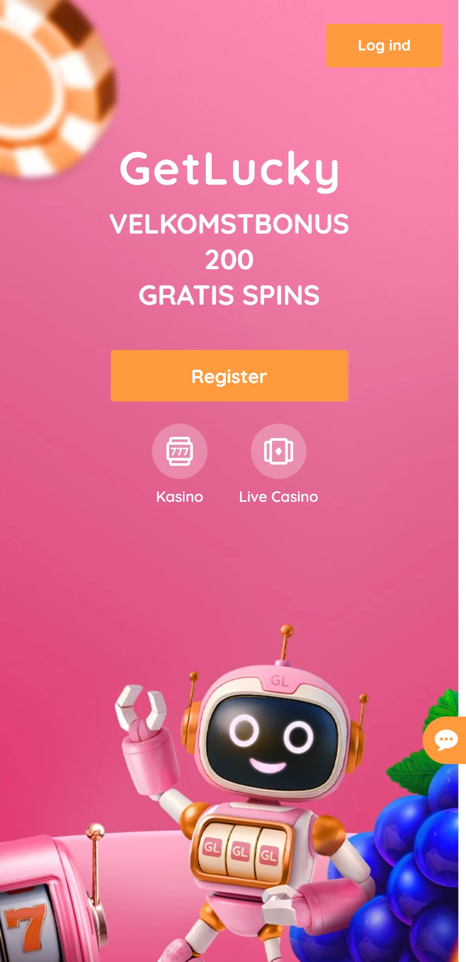 GetLucky dansk side vist i mobilformat