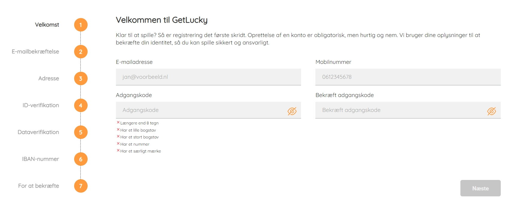 GetLucky registrering og adgang på dansk